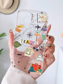 1pc World Travel Pattern Full Coverage Transparent TPU Anti-Fingerprint Phone Case Compatible With IPhone 13, 11, 14 Pro Max, 13 Pro, 15/15 Plus/15 Pro/15 Pro Max/12/12 Pro/12 Pro Max/14/14 Pro/13 Pro Max And Other Models - Multicolor - View 4