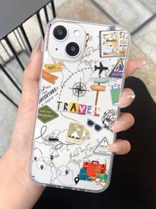 1pc World Travel Pattern Full Coverage Transparent TPU Anti-Fingerprint Phone Case Compatible With IPhone 13, 11, 14 Pro Max, 13 Pro, 15/15 Plus/15 Pro/15 Pro Max/12/12 Pro/12 Pro Max/14/14 Pro/13 Pro Max And Other Models - Multicolor - View 2