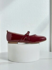 Square Toe Mary Jane Ballet Flats - Soft Bottom Casual Comfortable Work Shoes For Women - Burgundy - View 6