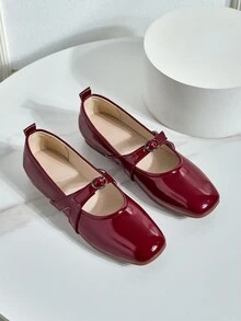 Square Toe Mary Jane Ballet Flats - Soft Bottom Casual Comfortable Work Shoes For Women - Burgundy - View 5