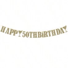 1pc 18/21/30/40/50/60 Rose Gold/Golden/Black/Champagne Glitter Happy Birthday Banner, Anniversary Party Decoration, Rose Gold Champagne Bottle Party Decoration,Christmas
