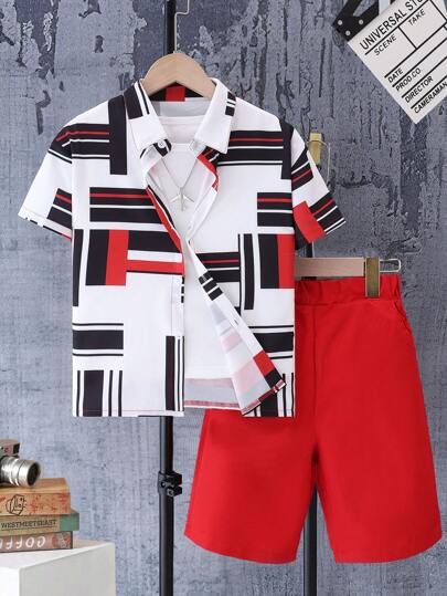 Tween Boy Casual Checked Short Sleeve Shirt And Shorts Set, Spring/Summer