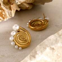 S SHOPBOHO 1Pair Statement Girls Summer Vibes Bold Jewelry Seashell Big Pearl Earrings