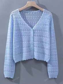 1pc Women's Shrug, Loose V-Neck Hollow Out Knitted Air-Conditioned Shirt, New Style Long Sleeve Sunscreen Cover Up Top Accessories Women