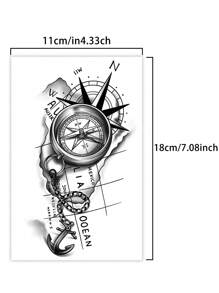 1 pieza Tatuajes temporales de reloj de brújula de estilo europeo geométrico, resistentes al agua y al sudor, duran de 1 a 2 semanas, realistas, de jugo de hierbas, sin reflejo, falsos negros, tatuajes falsos para mujeres y hombres, calcomanías de tatuaje para brazo, pecho, pierna, abdomen, cintura, arte corporal modernista - Negro - Ver 4