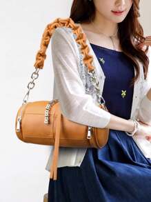 Leather Small Bag Women's 2022 Boston Bag Cowhide Cylinder Bag Versatile Casual First Layer Cowhide Shoulder Crossbody Bag - Yellow - View 4