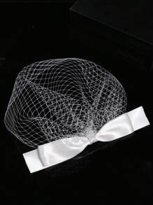 قطعة واحدة شبكة عين كبيرة من الدانتيل الأبيض، مشبك شعر للعروس، إكسسوار شعر للتصوير الفوتوغرافي للزفاف والعروض المسرحية، إكسسوار ملابس للنساء في عيد الحب - أبيض - مشاهدة 6