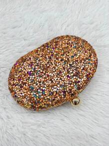 Lilian Moda Crystals Oval Clutch Party Bag - 橘色 - 查看 3