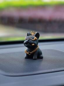 1pc Fashionable Crown French Bulldog Car Dashboard Decor, Rearview Mirror Hanging Ornament