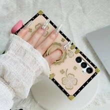 1 pieza Soporte de teléfono con láser de trébol de la suerte para iPhone 16, compatible con fundas de teléfono cuadradas de Apple y Samsung