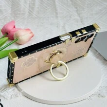 1 pieza Soporte de teléfono con láser de trébol de la suerte para iPhone 16, compatible con fundas de teléfono cuadradas de Apple y Samsung