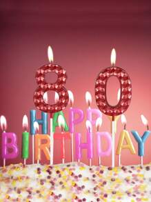 Latest 6cm 3D Rhinestone Digit 0-9 Red Candles For Birthday, Anniversary, 1st Birthday Party Cake Decorations,Christmas - Red - View 6