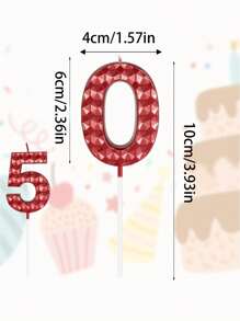 Latest 6cm 3D Rhinestone Digit 0-9 Red Candles For Birthday, Anniversary, 1st Birthday Party Cake Decorations,Christmas - Red - View 7