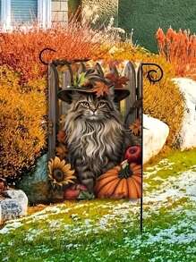 1pc Lovely Autumn Cats & Sunflowers Garden Flag - Double-Sided Waterproof Polyester, Autumn Harvest Season  Hat Design, 12X18 Inches, Great For Outdoor Home & Yard Decor
