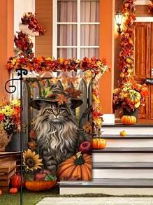 1pc Lovely Autumn Cats & Sunflowers Garden Flag - Double-Sided Waterproof Polyester, Autumn Harvest Season  Hat Design, 12X18 Inches, Great For Outdoor Home & Yard Decor