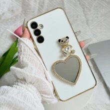 Cute 3D Bear Heart Mirror Plated Phone Case For IPhone15Promax SamsungS23 Ultra S23 Plus Silicone Soft Shell,International Version, Not The Domestic Version - White - View 13
