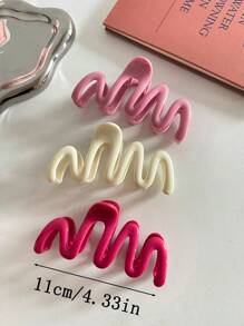 1/3 件 Y2K 风格女士粉色/白色/玫瑰色大号 11 厘米/4.33 英寸波浪形轻质塑料发夹，优雅简约纯色发爪发饰适合日常佩戴、休闲派对、通勤、度假、发型设计、洗脸、沐浴、化妆和服装搭配 - 彩色 - 查看 3