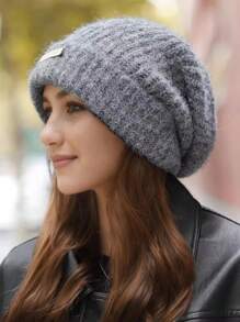 1pc Loose Knitted Beanie Hat, Warm Oversized Rib Knit Cap For Women And Men, Autumn Winter - Multicolor - View 9