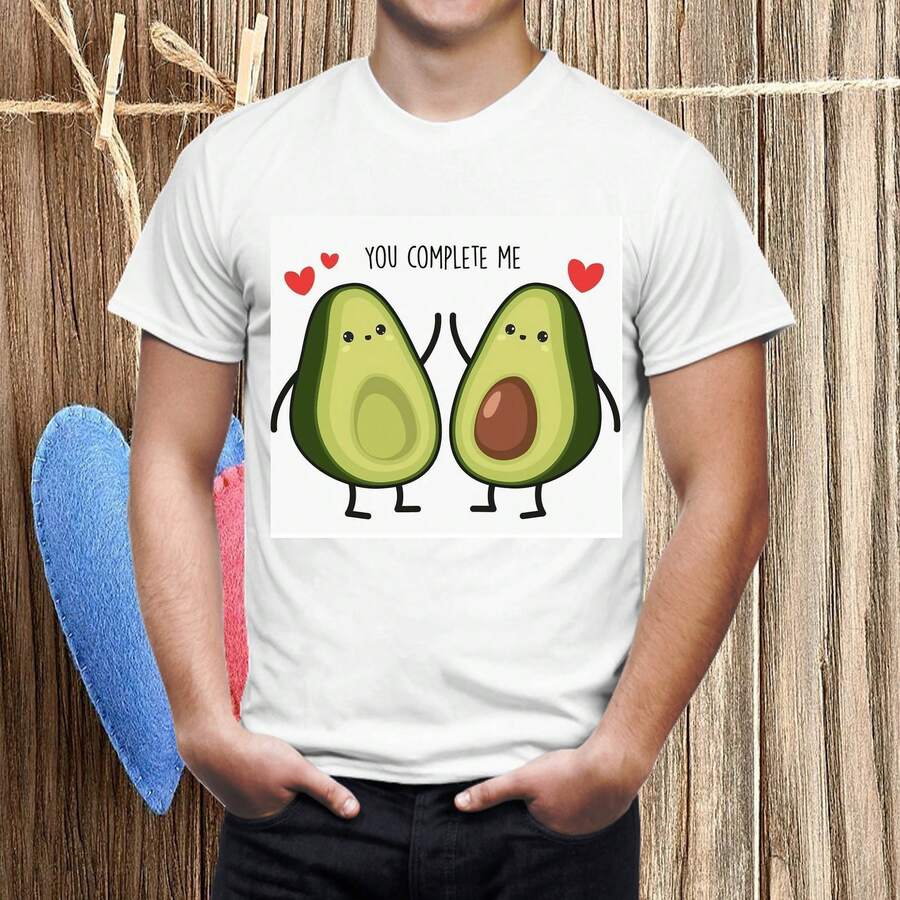 PLAYERA AMOR Y AMISTAD 14 DE FEBRERO NOVIOS AMIGOS AGUACATE INGLES CABALLERO - Blanco - Ver 1