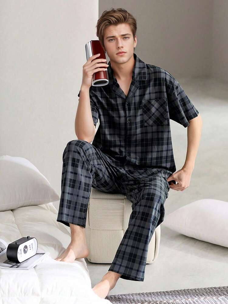 مجموعة بدلة رياضية خفيفة الوزن للرجال بنمط مربعات...