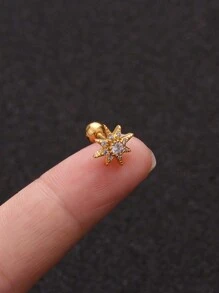 1Pc Cartilage Earrings For Women, Fashion Sparkling Cubic Zirconia Heart Star Crown With Multiple Shapes For Women's Stud Earrings, Stainless Steel Moon Decor CZ Stud Earrings Forward Helix Tragus Daith Piercing Jewelry Valentines