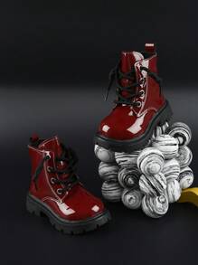 1 pereche de botine plate anti-alunecare pentru fete, cizme în stil britanic pentru toamnă/iarnă