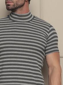 Kickoff Men's T-Shirts High Neck Striped Short Sleeve - 深灰色 - 查看 1