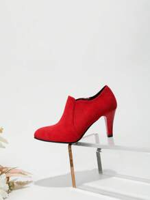 Women's Deep Vamp Red Suede Pointed Toe High Heel Boots, Comfortable Dress Shoes For Fall/Winter - Red - View 7