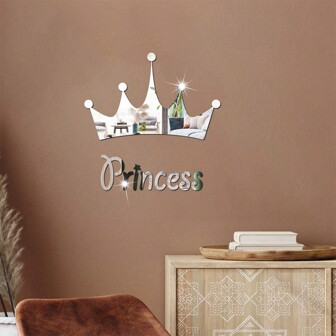 1pc Acrylic Mirror Prince Crown Wall Decor, Self-Adhesive Wall Sticker For Room, Bathroom, Bedroom, Home Decor, Spring Decoration, Refresh Home, Holiday Decor Gift, Birthday Graduation Mirror Wall Decor For Room, Bathroom, Living Room
