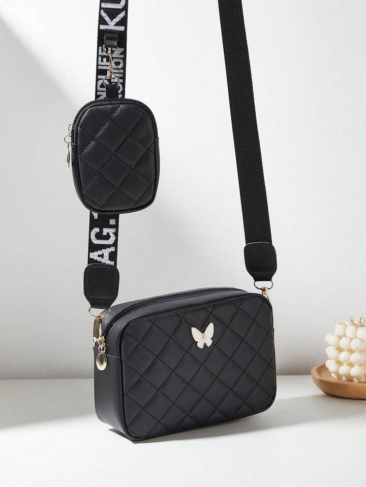 Women Butterfly Shoulder Bag Cross-Body Bag Quilted Purse Handbag Small Pouch Wallet
