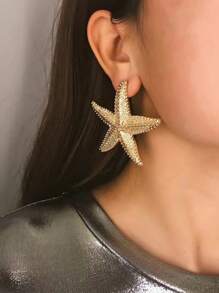 1 Pair Of Golden Starfish Earrings, Suitable For Parties And Weddings - Star - View 3