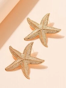 1 Pair Of Golden Starfish Earrings, Suitable For Parties And Weddings - Star - View 4