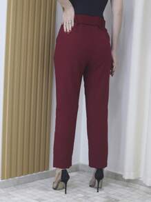 Women's Polyester Elastane Tailored Dress Pants With Belt - Maxma 6622 - 酒紅色 - 查看 3