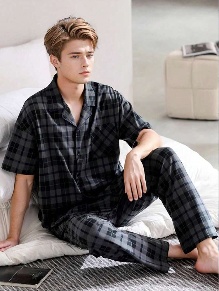 مجموعة بدلة رياضية خفيفة الوزن للرجال بنمط مربعات...