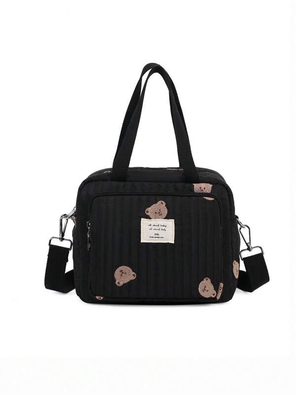 1 pièce Sac à main à l'épaule décoré d'un ours brodé à la mode, sac de transport pour maman, petite capacité, soins de maternité et de bébé, sac de voyage