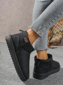 Women's Thick-Soled Snow Boots, Thermal Lined , Slip-On Wearing, Short Tube, Match Red Dress, Stylish Winter Boots 2024 New Arrival,Boots For Women,Fur Boots - Black - View 8