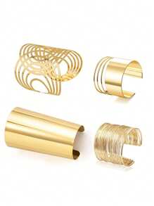 4 piezas/set Brazalete de puño abierto para mujer, brazalete de manga, pulsera de clavija de muñeca dorada - Amarillo Oro - Ver 1