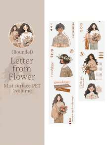 1卷帶子，她的花園系列，精美的藝術人物和花卉貼紙，PET防水材料，易撕裂剪切模具，適用於創意手帳，製作手工照片框，手機殼，水杯和廢紙雜誌 - 彩色 - 查看 14