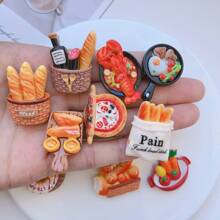 10 Stücke sortiertes Mini-Food DIY Harz Handwerk Zubehör - Brot, Schmuckzubehör, Schreibwaren, Handyhülle, Schlüsselanhänger, Tasse, Schuhschnalle, Kühlschrankmagnet Dekoaufkleber, Schmuckherstellungsset, beidseitiger Kleber enthalten