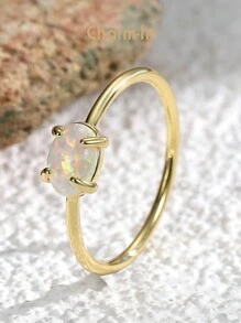 Charm-In 1 chiếc nhẫn trang trí bằng đá quý trang trí bằng đồng - Vàng - Xem 1