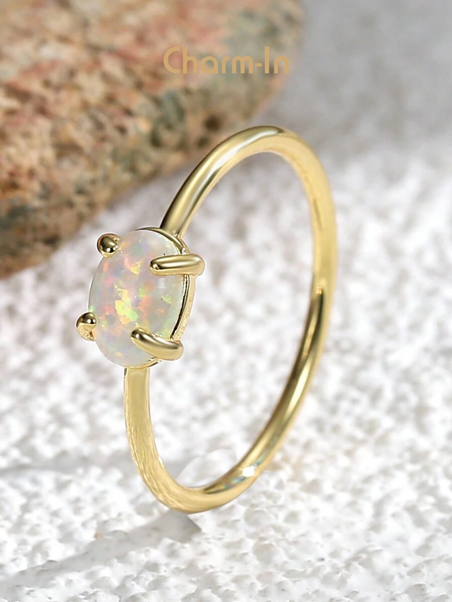 Charm-In 1 chiếc nhẫn trang trí bằng đá quý trang trí bằng đồng - Vàng - Xem 1