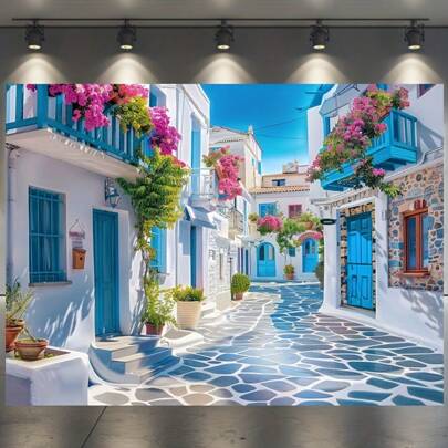 1 件，婚礼季背景希腊背景派对窄街背景摩洛哥背景希腊婚礼背景音乐剧院背景婚礼照片蓝白色壁纸流行现场布派对派对，流行现场布，圣诞节