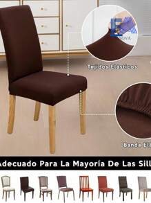 Funda unicolor elástica para silla con 2/4/6 piezas, funda protectora para silla de comedor, cubierta decorativa para taburete de hogar - Marrón Chocolate - Ver 4
