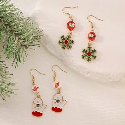 1pair Santa Claus, Snowflake, Bow Christmas Earrings Suit For Women Holiday Wear