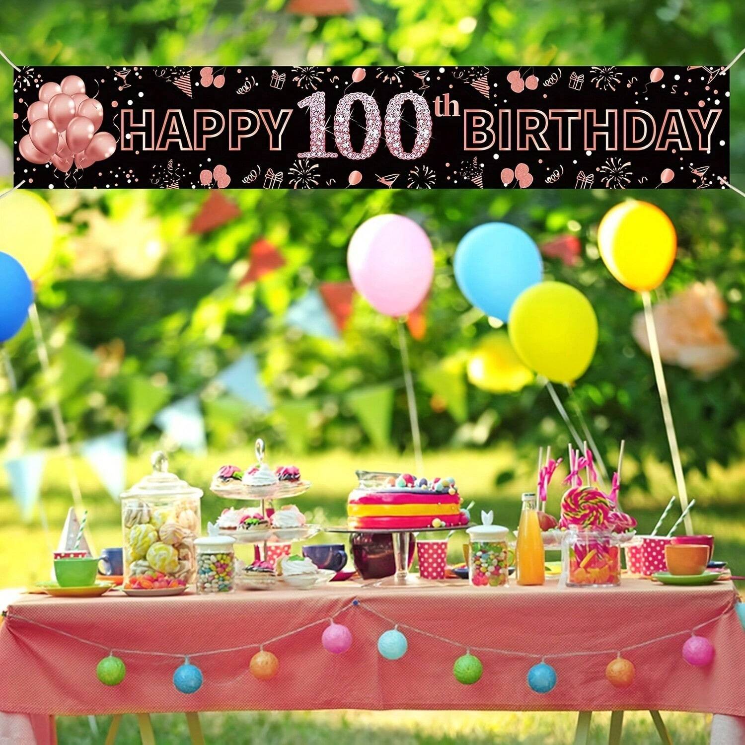 Black Fabric 100th Birthday Banner, Large Outdoor Celebration Sign