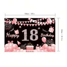 1pc Happy 18th Birthday Banner, Black And Rose Gold 18th Birthday Party Decorations, Cheer 18 Years Old Birthday Balloon Background Banner - Multicolor - View 2