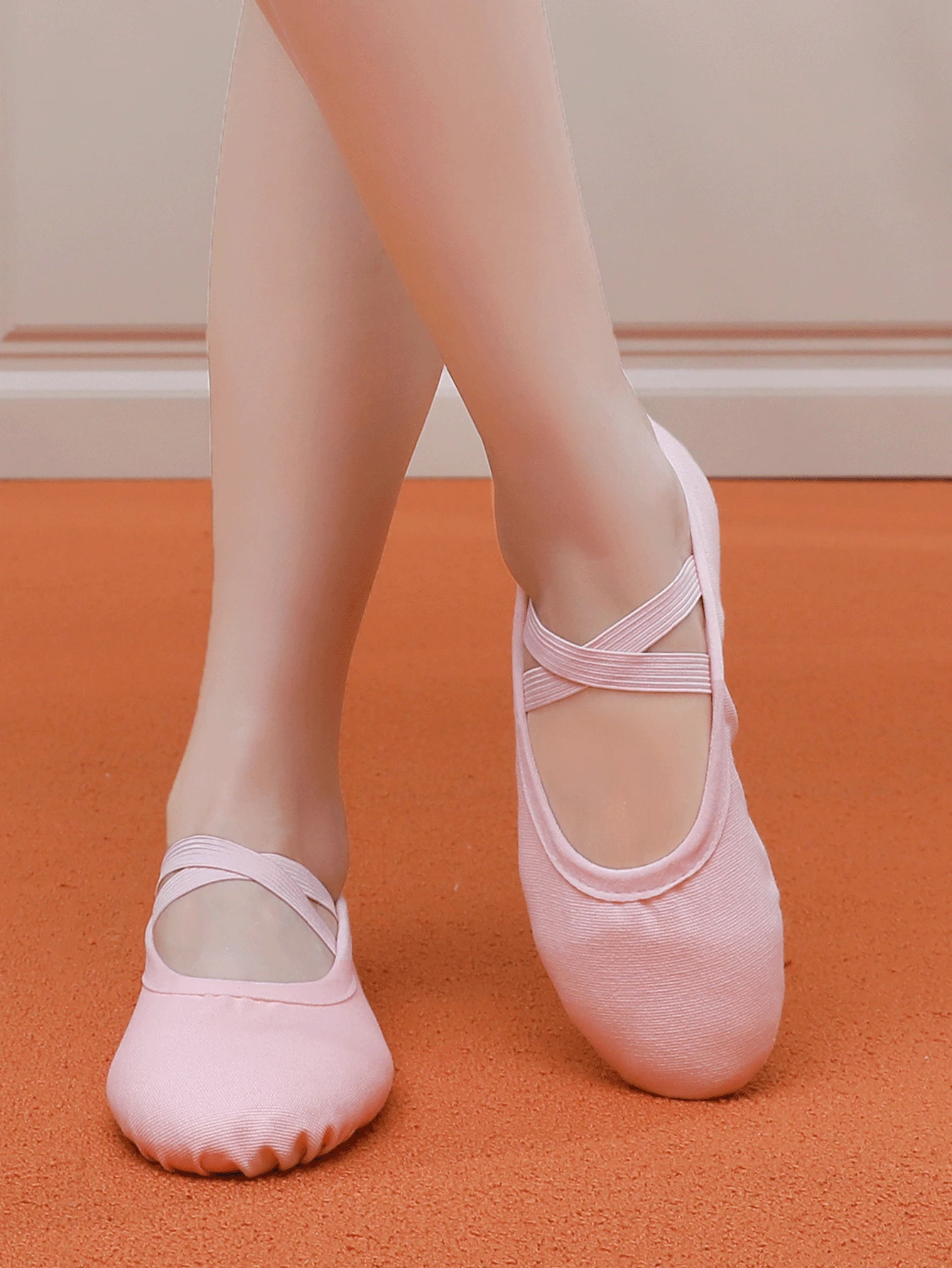 女士加厚透气软帆布平底芭蕾舞鞋/瑜伽鞋/舞蹈排练鞋，粉色，一脚蹬设计 - 粉色 - 查看 1