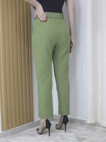 Women's Polyester Elastane Tailored Dress Pants With Belt - Maxma 6622 - 綠色 - 查看 3