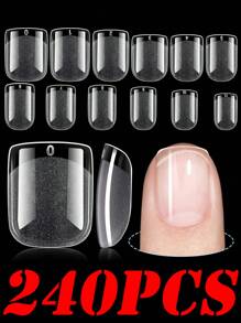 Puntas de uñas postizas extra cortas y cuadradas, puntas de uñas de gel suave pre moldeadas y semi mate, 240 piezas de uñas postizas de cobertura completa pre formadas para principiantes y profesionales, uñas postizas, suministros para uñas