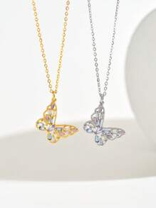 1pc Luxury & Elegant Colorful Butterfly S925 Silver Pendant Necklace, Sweet & Fresh Style For Women, Suitable For Daily Wear, Dates, Vacation, Summer, Versatile, Great Gift For Festivals - Butterfly - View 3